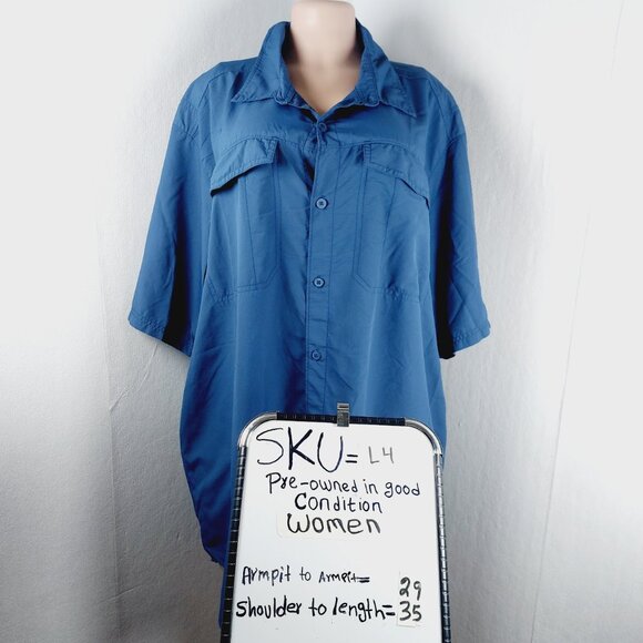 Columbia Women's Blue Omni-Shield Short Sleeve Button-Up Shirt Size 2XL - Picture 10 of 10
